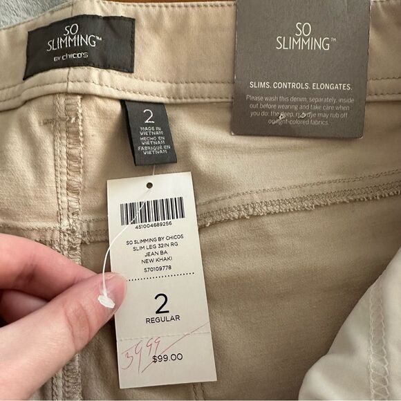 So Slimming By Chico’s New Khaki Slim Leg Pants NWT Size US 12 Coastal Basic - Picture 8 of 16